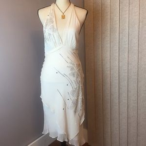 BCBG MaxAzria White sequins halter cocktail dress